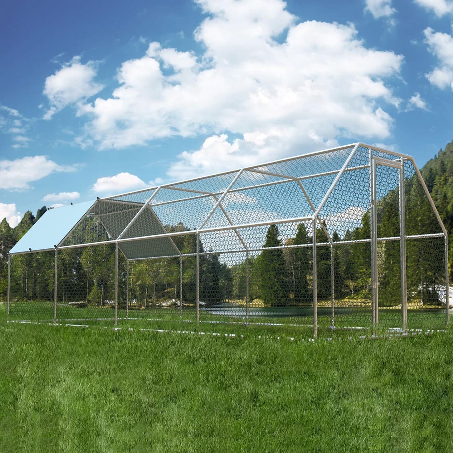 1.26’’ Large Metal Chicken Coop Walk in, Chicken Pen for Chickens, Outdoor Chicken Runs Coops Dog Kennel, Flat Roofed Chicken Runs for Yard with Anti-Ultraviolet Cover (9.2’L x 25’W x 6.4’H)