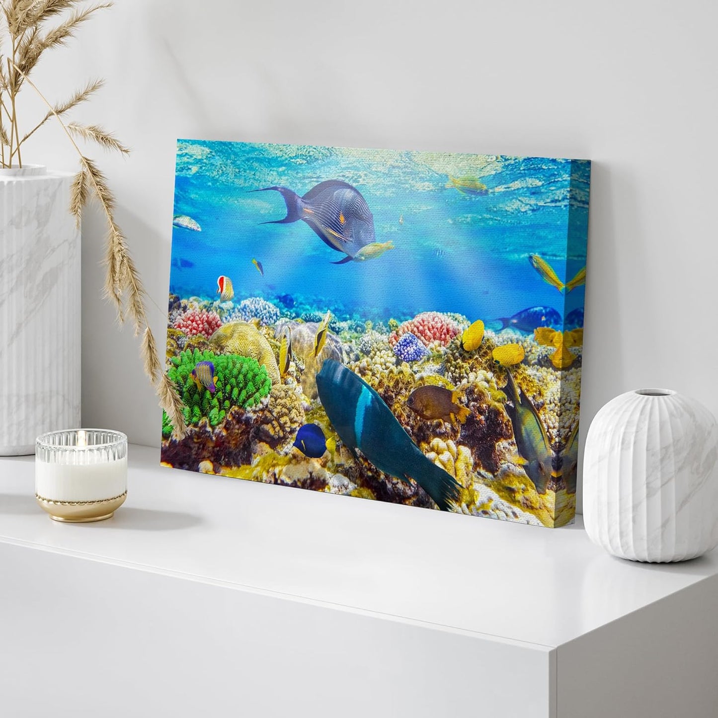wall26 Canvas Print Wall Art Sunlight Ocean Sea Coral Reef Anemone Fish Nature Animals Photography Realism Rustic Scenic Landscape Wilderness Earth for Living Room, Bedroom, Office - 24"x36"