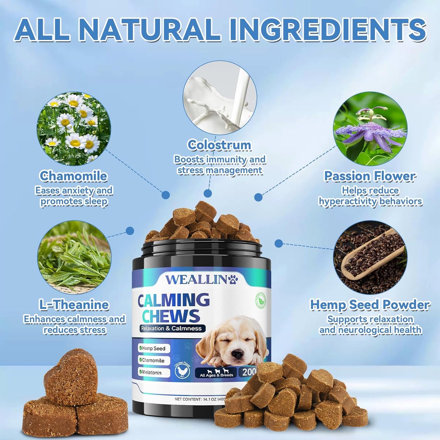 200 PCS Hemp Calming Chews for Dogs 200, Advanced Calming Treats for Dogs with Hemp Oil Melatonin Chamomile for Anxiety Relief, Separation, Stress Relief - Chicken Flavor