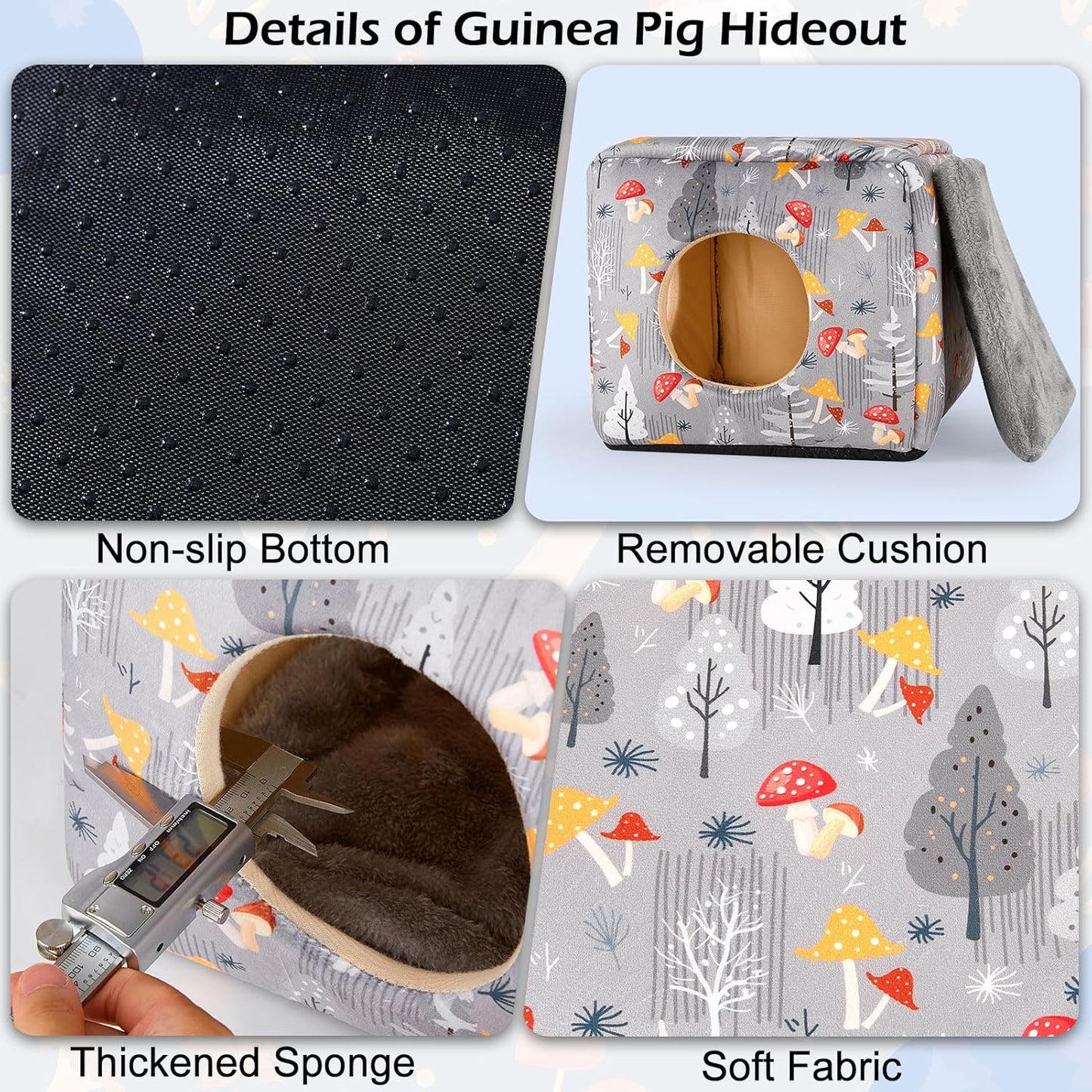 Bienbee Guinea Pig Hideout, Washable Guinea Pigs House Cozy Guinea Pigs Bed for Small Pet Bunny/Rabbit/Hamster/Chinchilla Guinea Pig Accessories Mushroom
