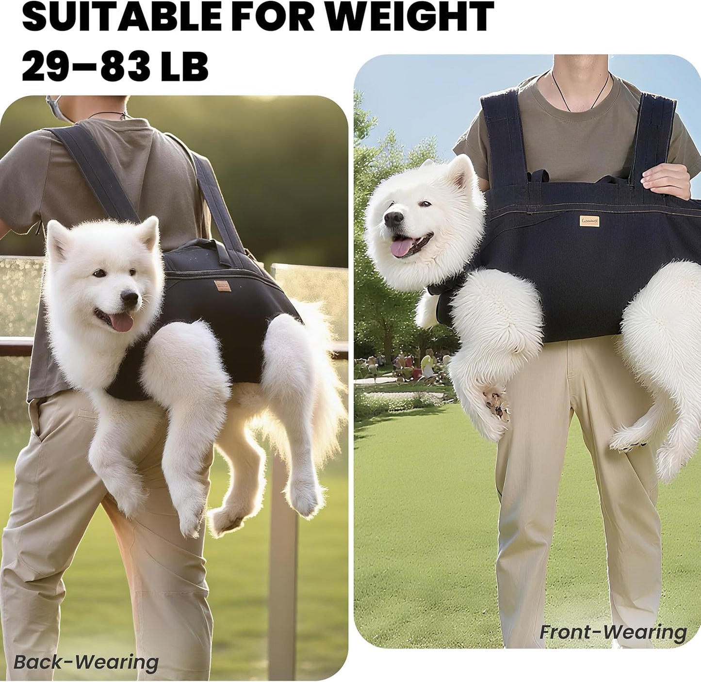 Dog Lift Harness Backpack Carrier for Large Dogs, Full Body Sling with Handle, Dog Harness for Joint Injuries, Arthritis, Ideal for Stairs, Elderly Dogs (Black XX-Large 50-66 LBS)