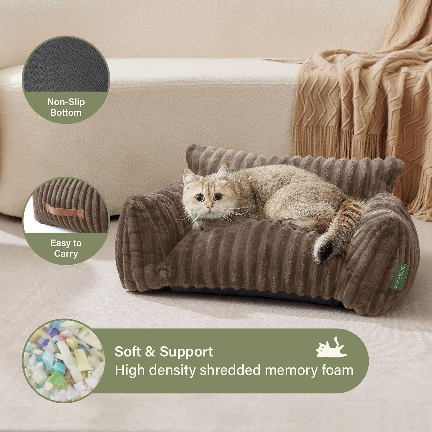 Cute Couch Bed for Pets, Supportive Cat Sofa for Indoor Cats, Medium Dog Sofa Bed for Medium Dogs, Brown, 30 inches