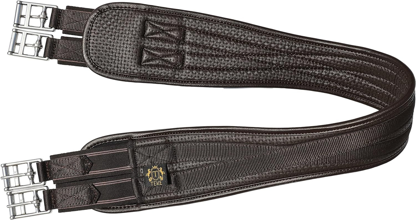 T TEKE Contoured Chafeless Girth for Horses, Airflow Waffle PVC Foam Construction with Double Side Heavy Duty Cotton Elastic and Stainless Steel Buckles (38"-56")