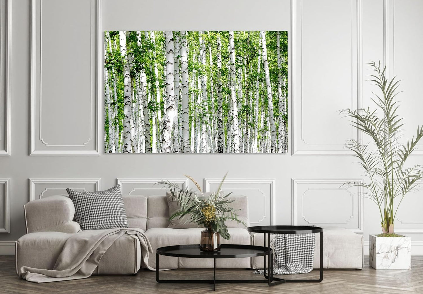 Nature Wall Art Prints - Ocean Forest Mountain Lake Canvas Landscapes - Small to Extra Large Living Room Bedroom Kitchen Bathroom Décor (Green Brich Trees, 16L" x 24W")