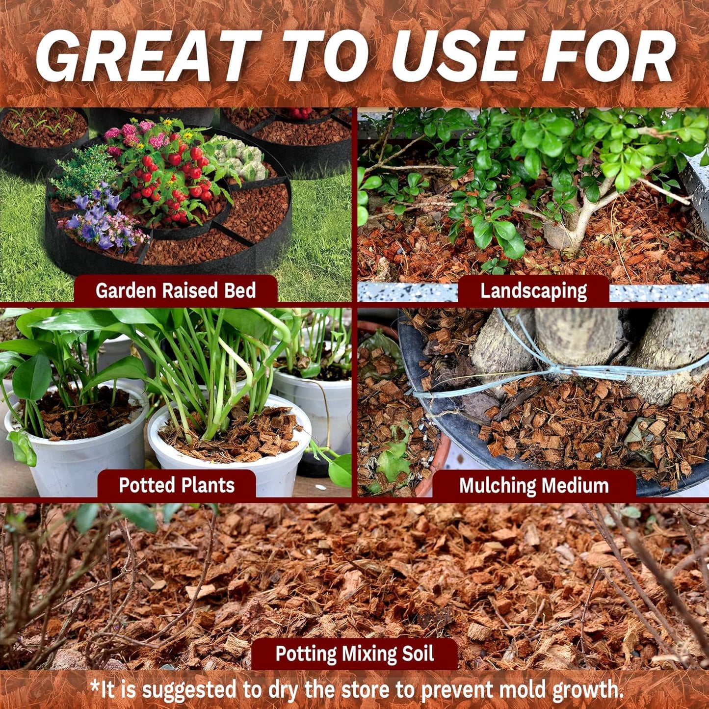 Coco Chips for Plant - 10LB Organic Coconut Husk Chips with Low EC & PH Balanced, High Expansion Coconut Substrate Coco Husk Mulch for Garden, Flowers and Reptile