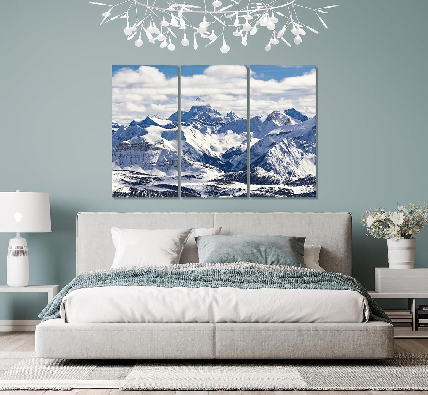 Nature Wall Art Prints - Ocean Forest Mountain Lake Canvas Landscapes - Small to Extra Large Living Room Bedroom Kitchen Bathroom Décor (Snowy Mountains Landscape, 31L" x 47W" - 3 Panels)