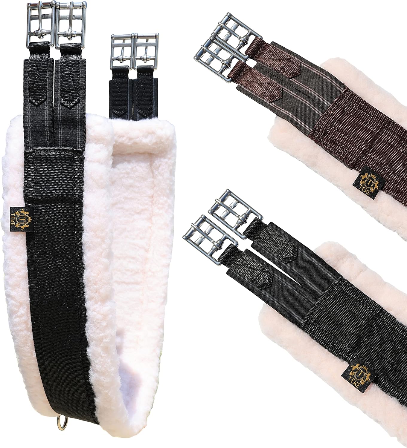 T TEKE Daily English Girths for Horses: Padded with Fleece, Double-Sided Heavy-Duty Elastic and Stainless Steel Buckles (Sizes 38”-56")"