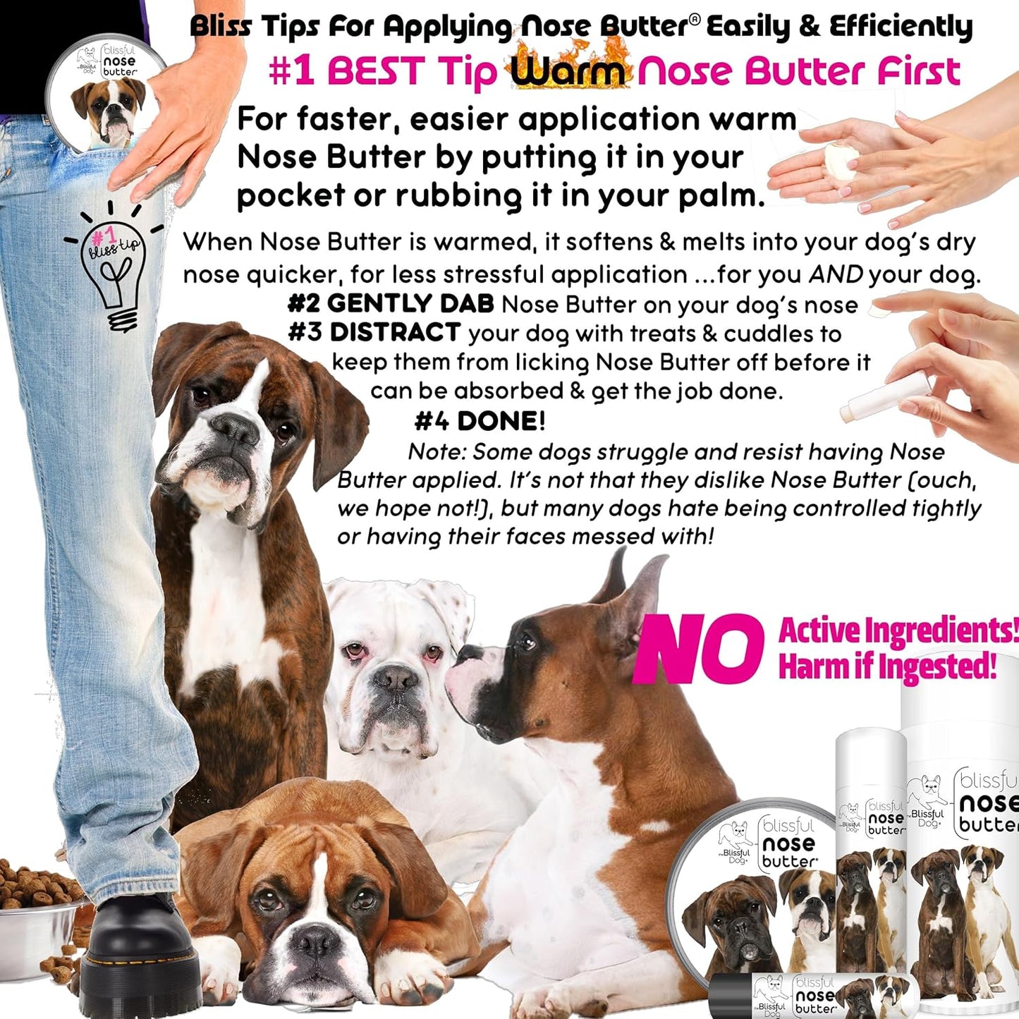 The Blissful Dog Fawn Boxer Nose Butter for Dry, Cracked Skin, Lick-Safe Dog Nose Balm with Moisturizing Shea Butter, Almond, Olive, and Essential Oils, Pet Supplies, Uncented, 0.15 oz.