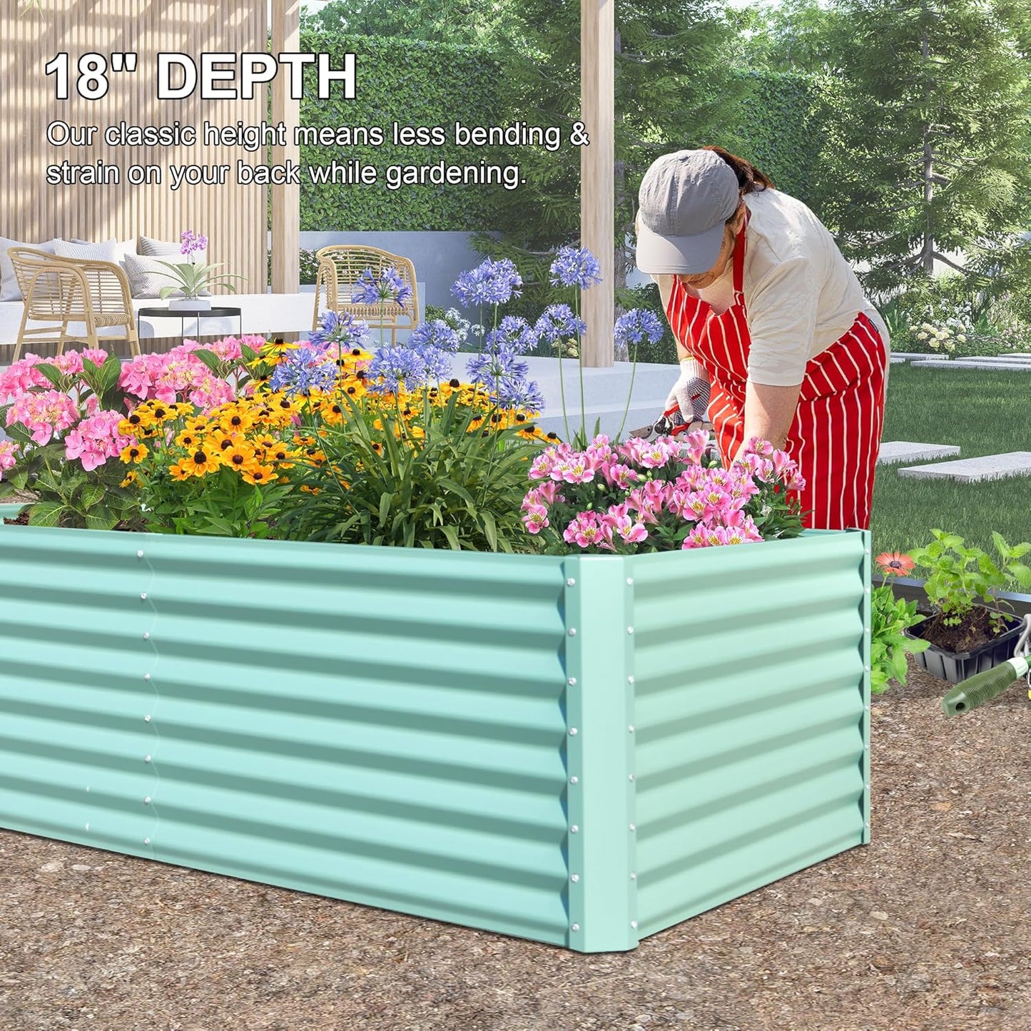 Domi Raised Garden Beds Outdoor, 8x4x2ft Thickening Tall Metal Rectangular Deep Root Box Planter for Vegetables, Flowers, Herbs, and Succulents 2" Deep w/ 456 Gallon Capacity - Green