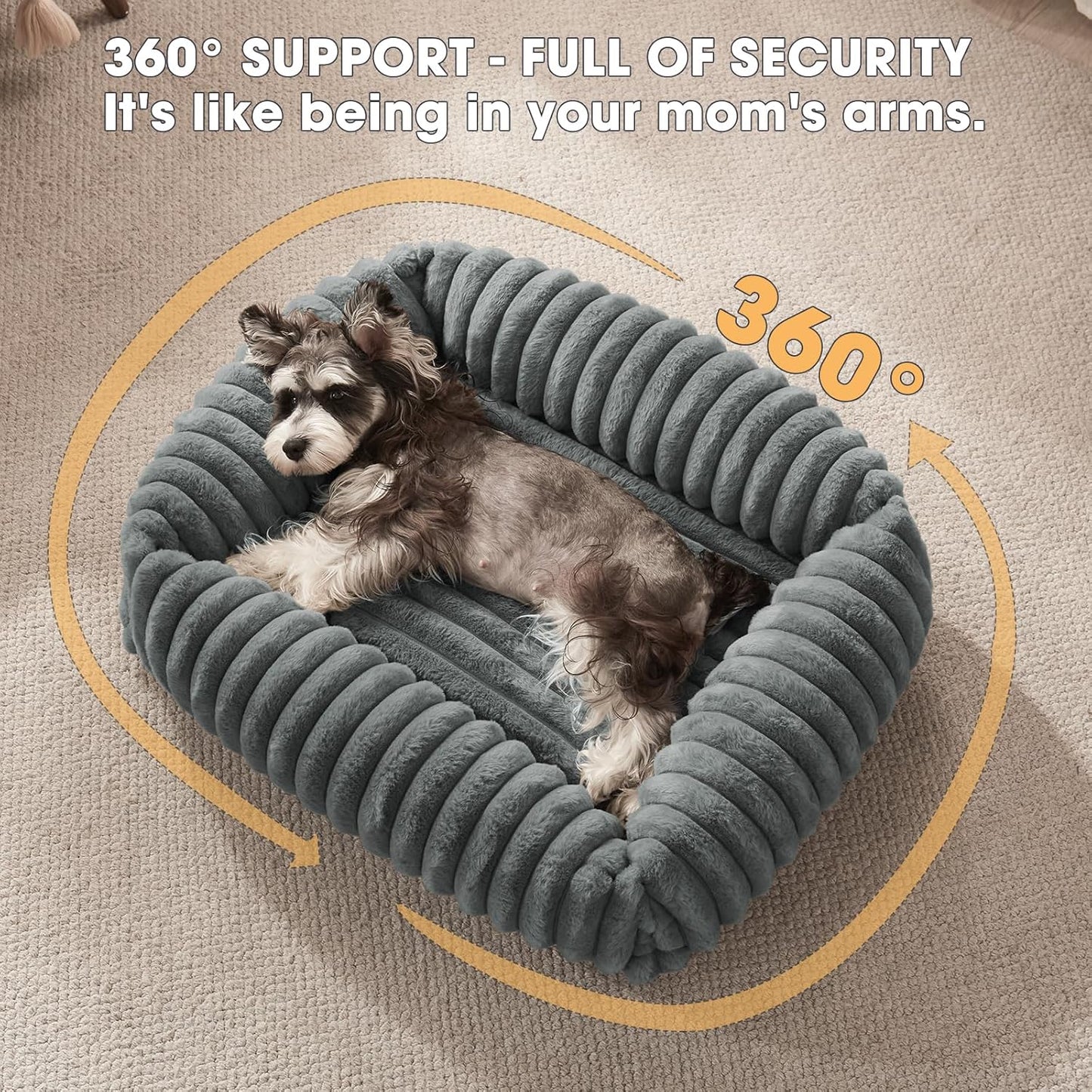 Dog Beds for Small Dogs, Washable Orthopedic Dog Bed with Removable Cover, Rectangle Soft Calming Sleeping Puppy Bed Durable Pet Cuddler with Anti-Slip Bottom, 20"x19"x6" Grey