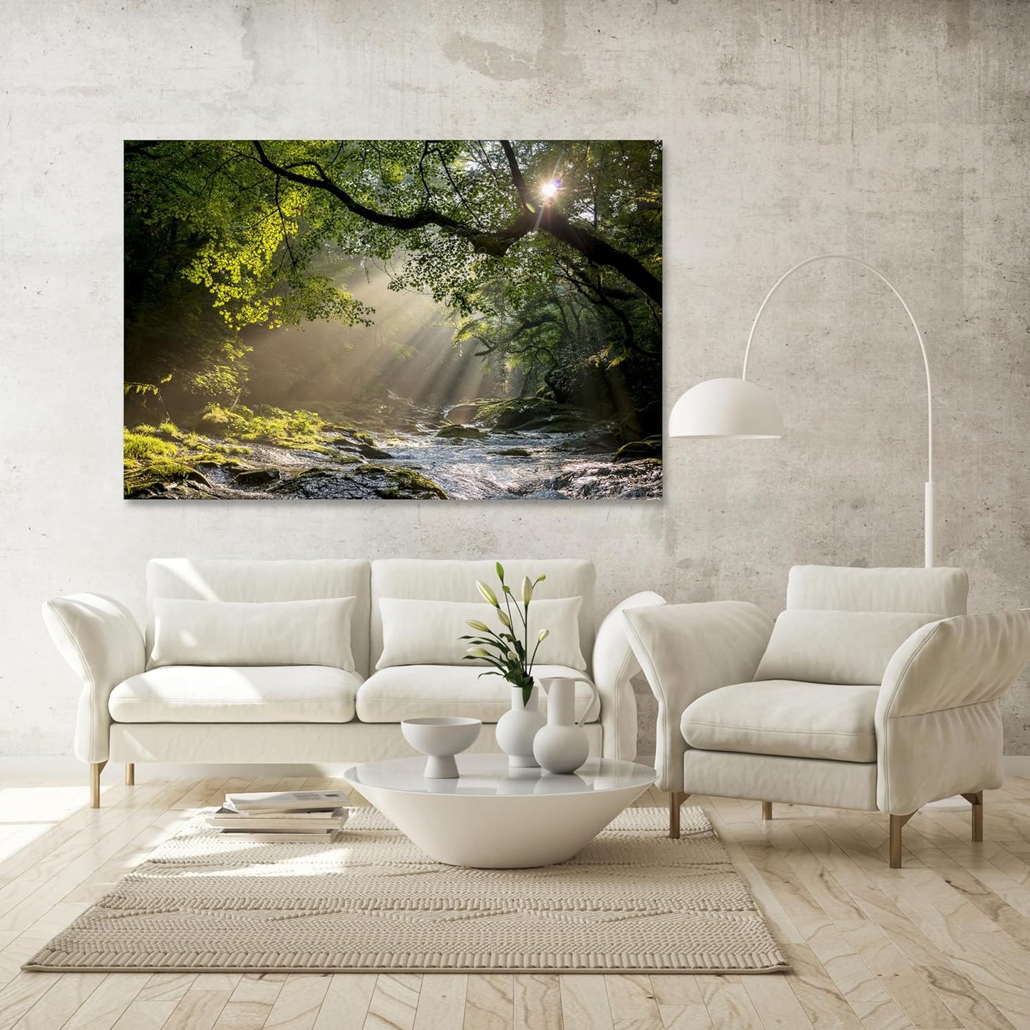 Nature Wall Art Prints - Ocean Forest Mountain Lake Canvas Landscapes - Small to Extra Large Living Room Bedroom Kitchen Bathroom Décor (Rocky River in the Woods, 35L" x 53W")