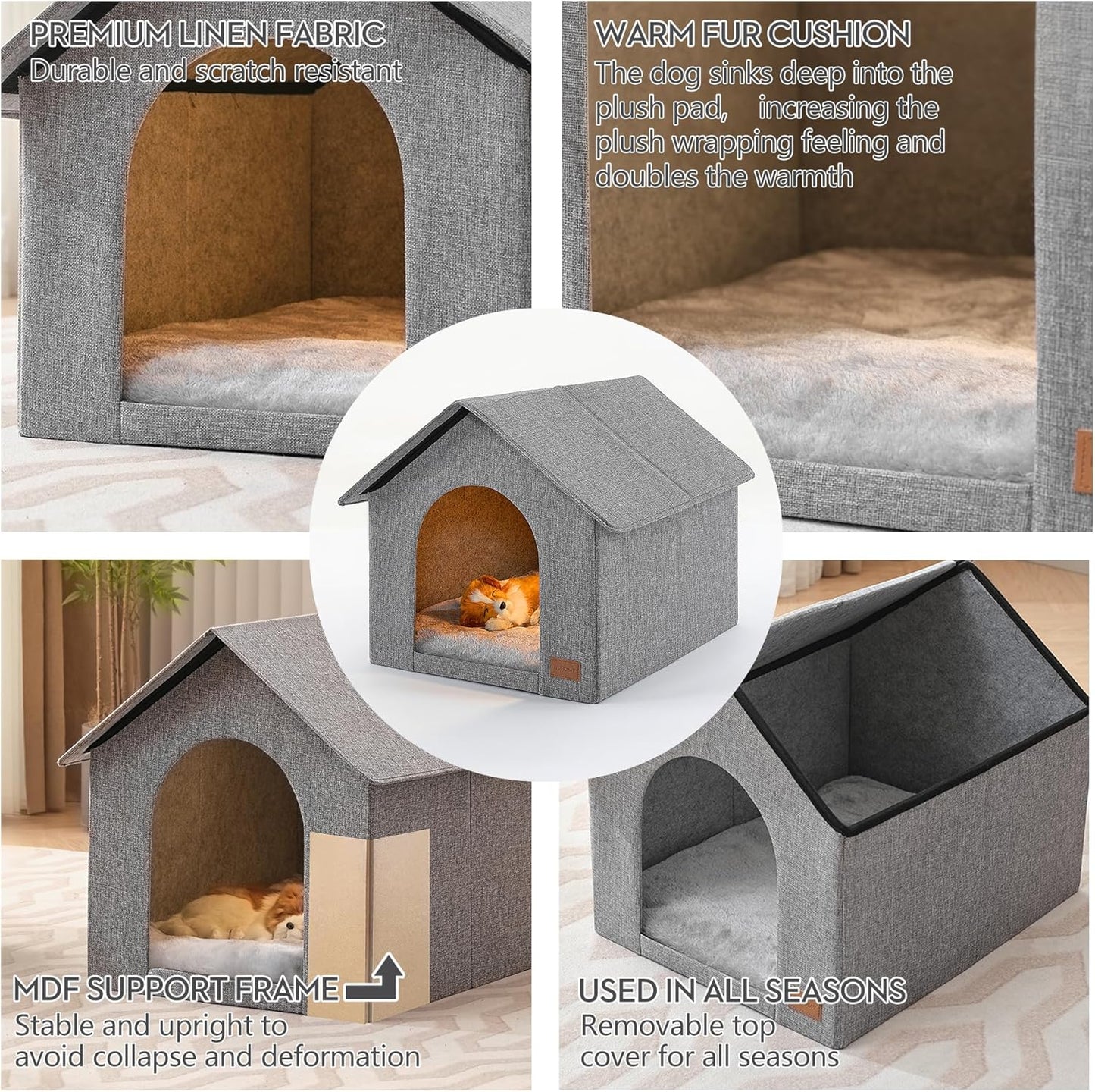 Indoor Dog House with Washable Plush Cushion,Large Size for Medium Dogs & Large Cats