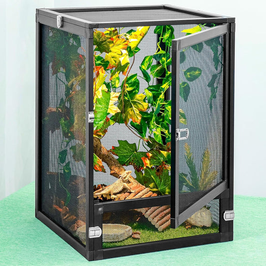 13 Gal Detachable and Foldable Reptile Butterfly Cage Terrarium, 360° Observation, Airflow, Interaction in Gecko Tank for Crested Geckos, Leopard Geckos, Chameleons, Bearded Dragons