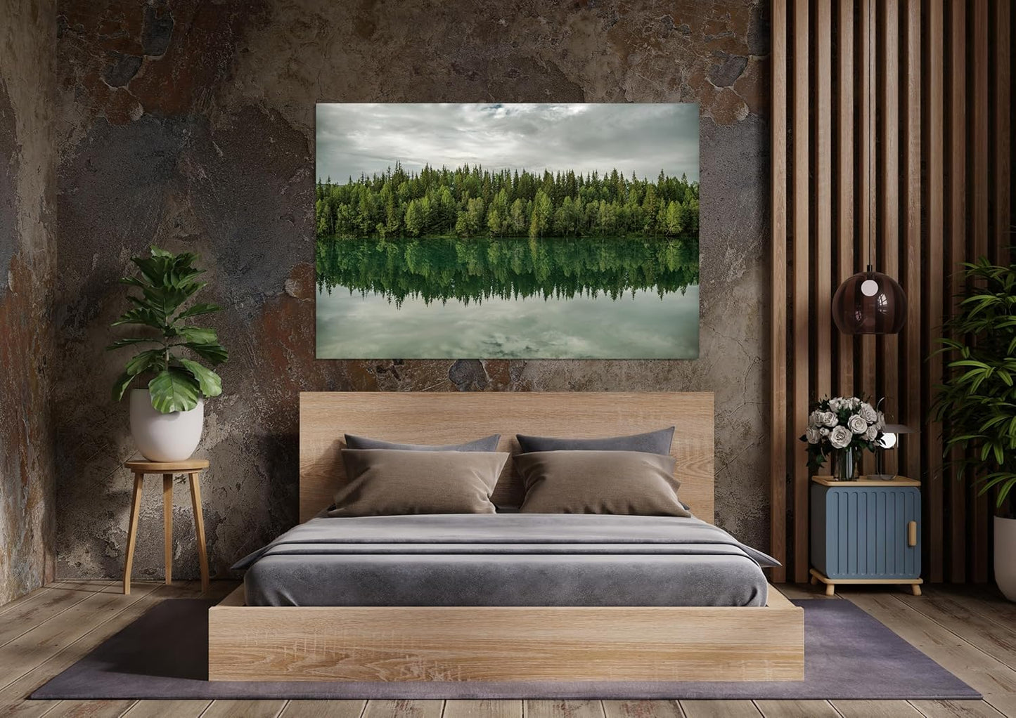 Nature Wall Art Prints - Ocean Forest Mountain Lake Canvas Landscapes - Small to Extra Large Living Room Bedroom Kitchen Bathroom Décor (Forest Reflection, 28L" x 41W")