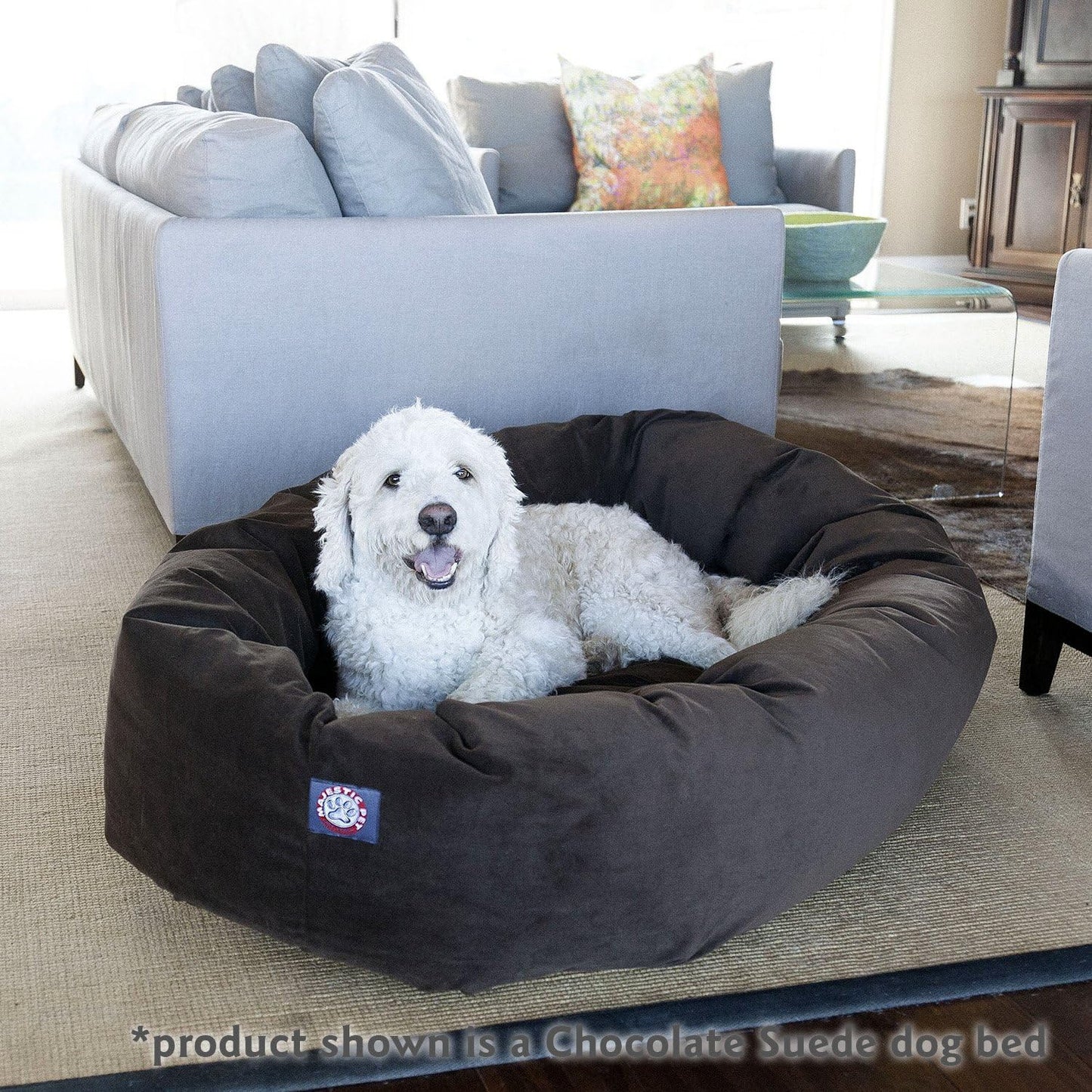 Majestic Pet 32 Inch Suede Calming Dog Bed Washable – Cozy Soft Round Dog Bed with Spine Support for Dogs to Rest their Head - Fluffy Donut Dog Bed 32x23x7 (Inch) - Round Pet Bed Medium – Black