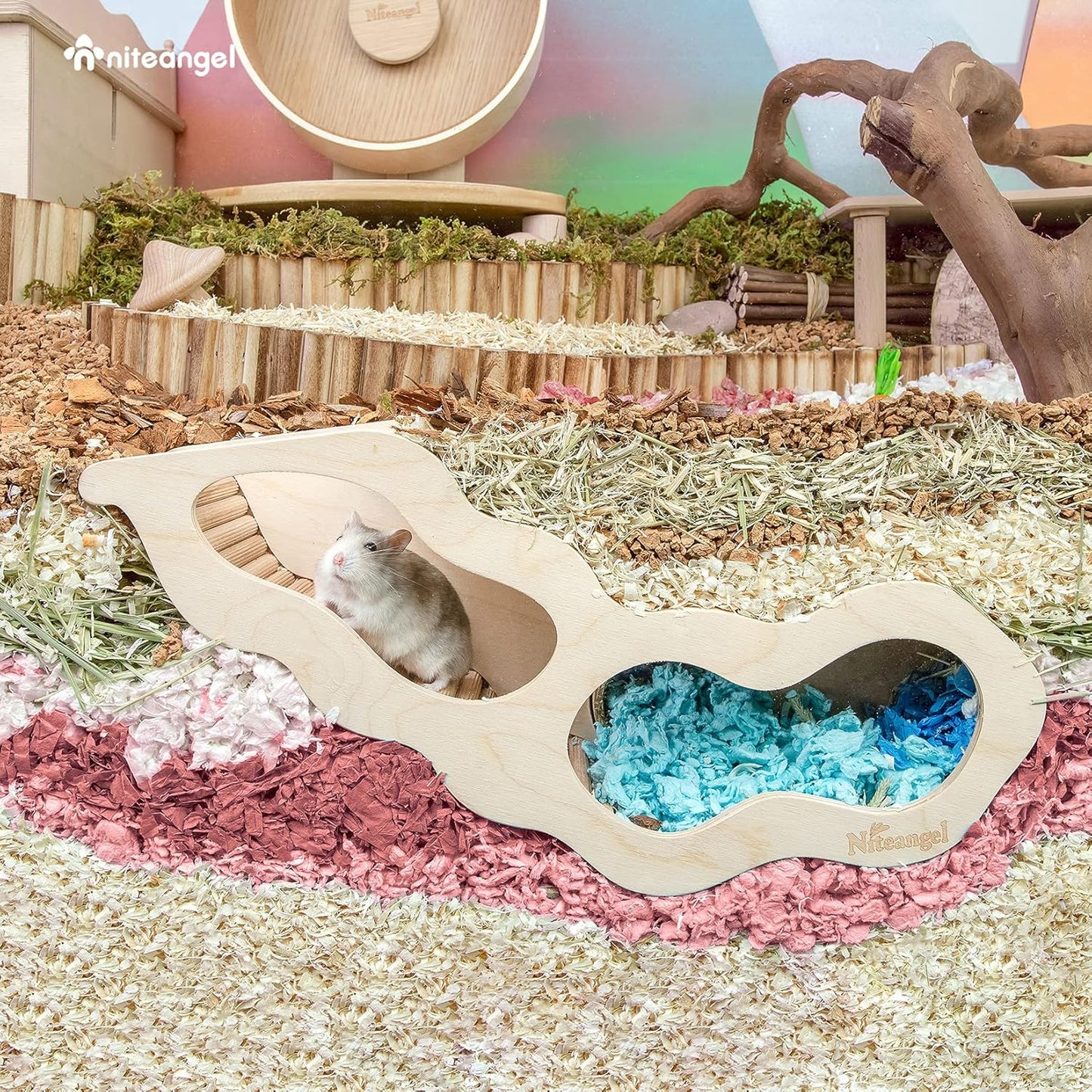 Niteangel Hamster House w/Climbing Ladder for Hamsters Gerbils Mice or Similar-Sized Pets (Secret Peep Tunnel Hamster Hut)