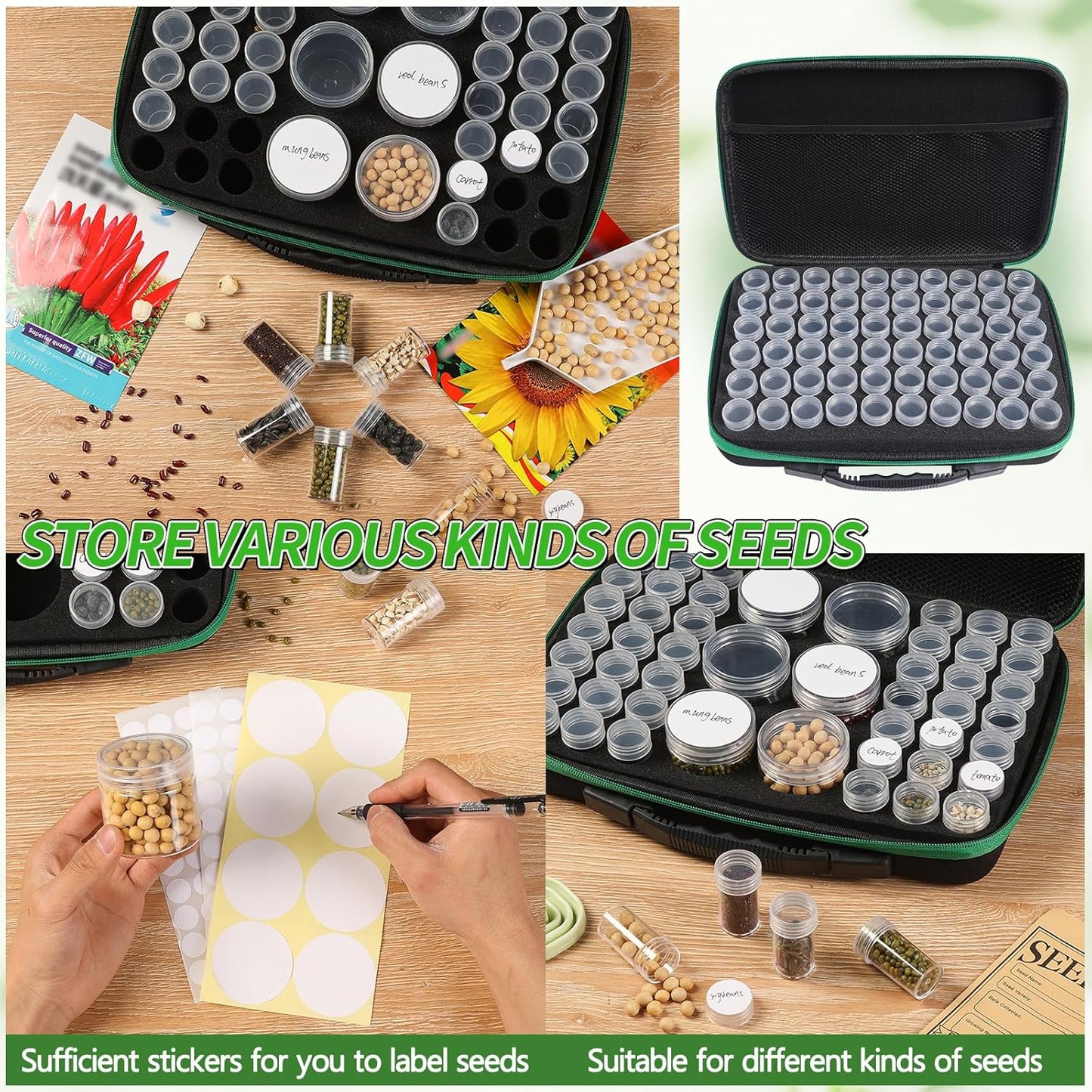 Seed Storage Box, Portable Seed Saving Box, Sturdy Seed Organizer Kit Seed Envelopes Funnel Label, Seed Container for Flower Plants Vegetable Seed, L-120 Slots