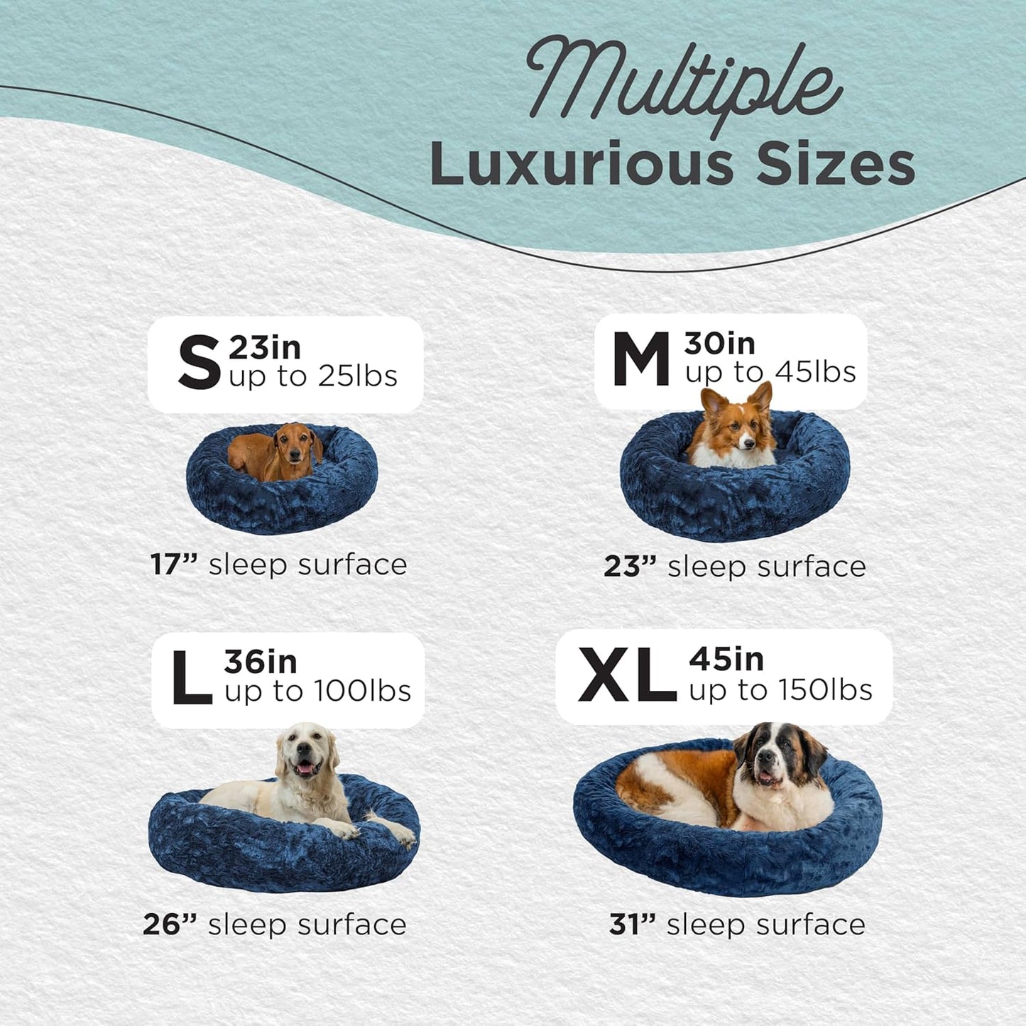 Best Friends by Sheri Original Calming Donut Dog and Cat Bed, Lux Faux Fur, Navy Blue, (30in x 30in) - Anxiety Relief for Pets Up to 45 lbs