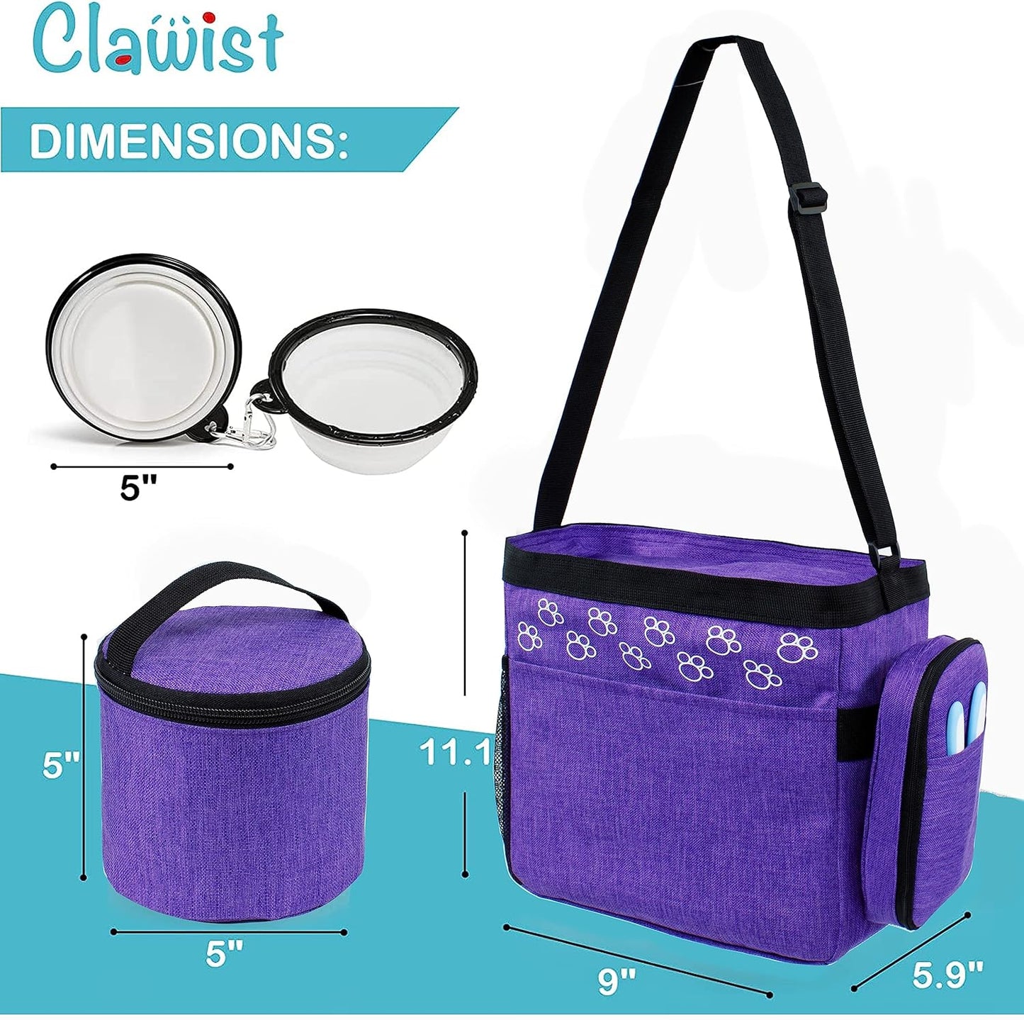 Dog Travel Bag with Treat Pouch, Airline Approved Dog Bags for Traveling, 2 Dog Food Travel Container, 2 Travel Bowls, Weekend Dog Travel Bag for Supplies, Dog Travel Kit Accessories