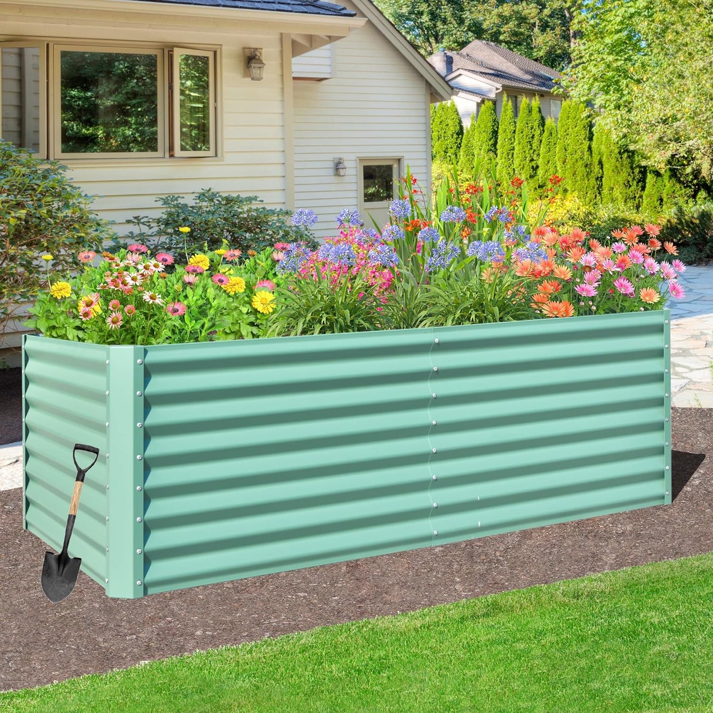 Domi Raised Garden Beds Outdoor, 8x4x2ft Thickening Tall Metal Rectangular Deep Root Box Planter for Vegetables, Flowers, Herbs, and Succulents 2" Deep w/ 456 Gallon Capacity - Green