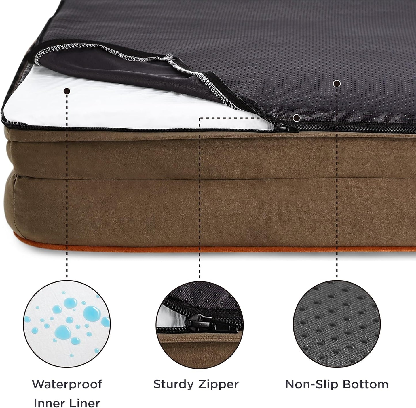 Bedsure Orthopedic Dog Beds Large Sized Dog - Washable Large Dog Cat Bed Waterproof, Comfort Dogs Couch Sofa with Washable Removable Cover, Pet Bed with Nonskid Bottom, Brown, 35"
