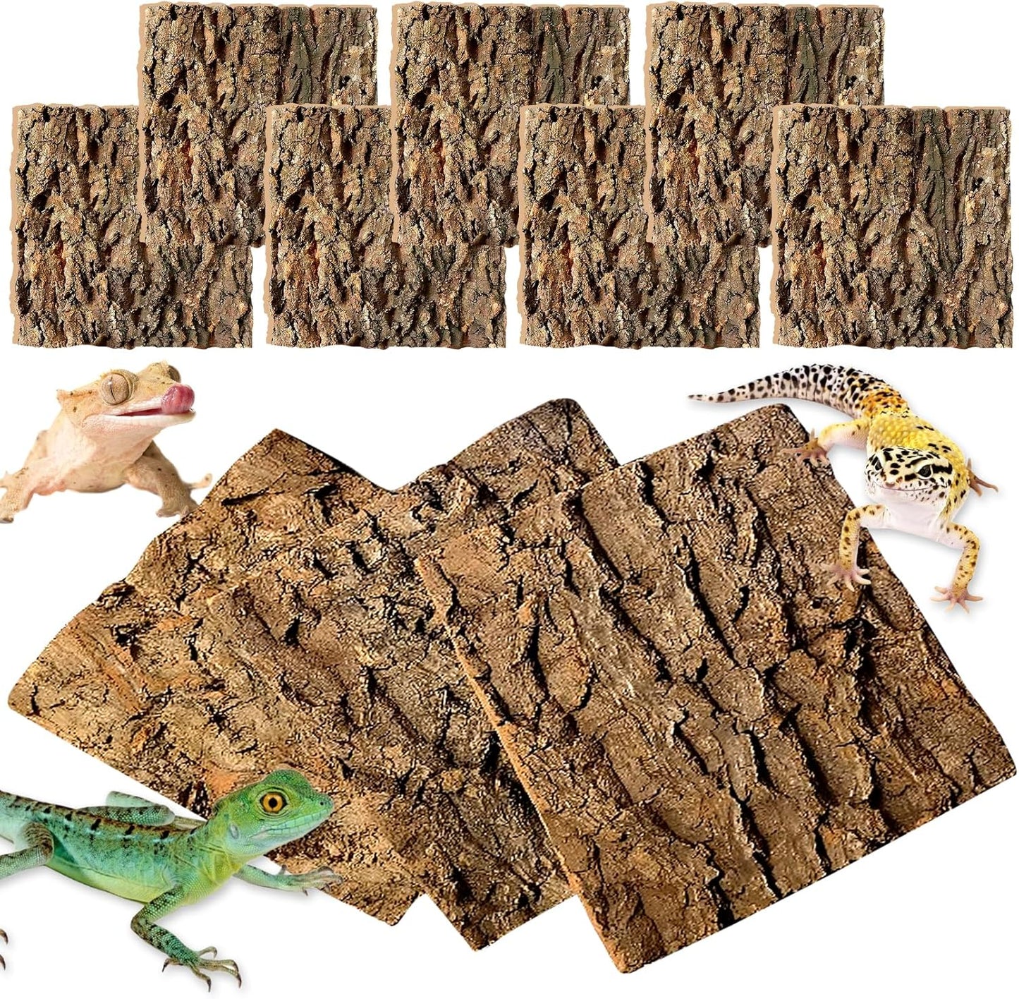 kathson 10PCS Cork Tile Background Bark 7.9”Lx7.9”W Reptile Tank Background Terrarium Backdrop Wall Decor Natural Reptile Climbing Mat for Spider Gecko Lizard Chameleon Bearded Dragon Turtle Snake