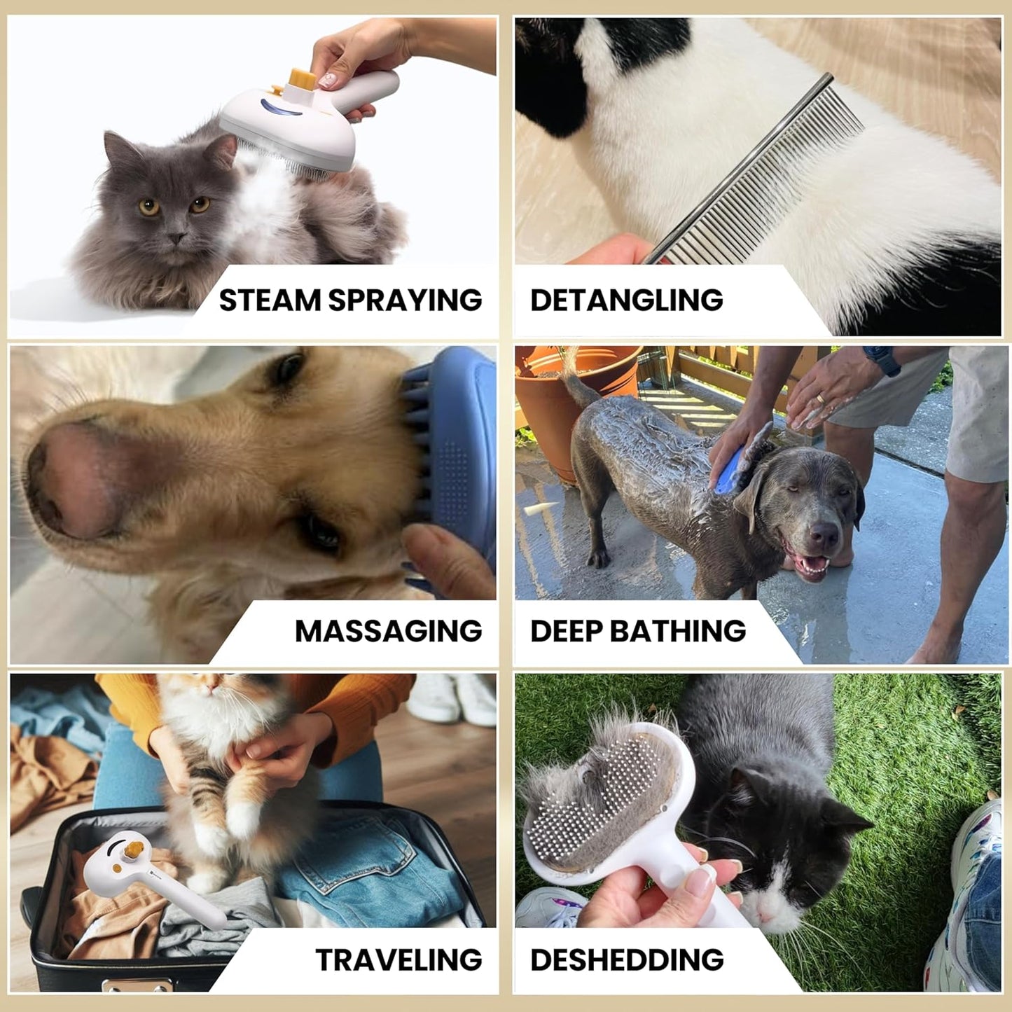 Self Cleaning Steam Brush for Cat Dog, 4 in 1 Pet Brushes for Shedding & Grooming, Bath Massage & Water/Mist Slicker Brush for Long Haired Cats & Dogs- Pet Grooming Brushes with Spray for Cats