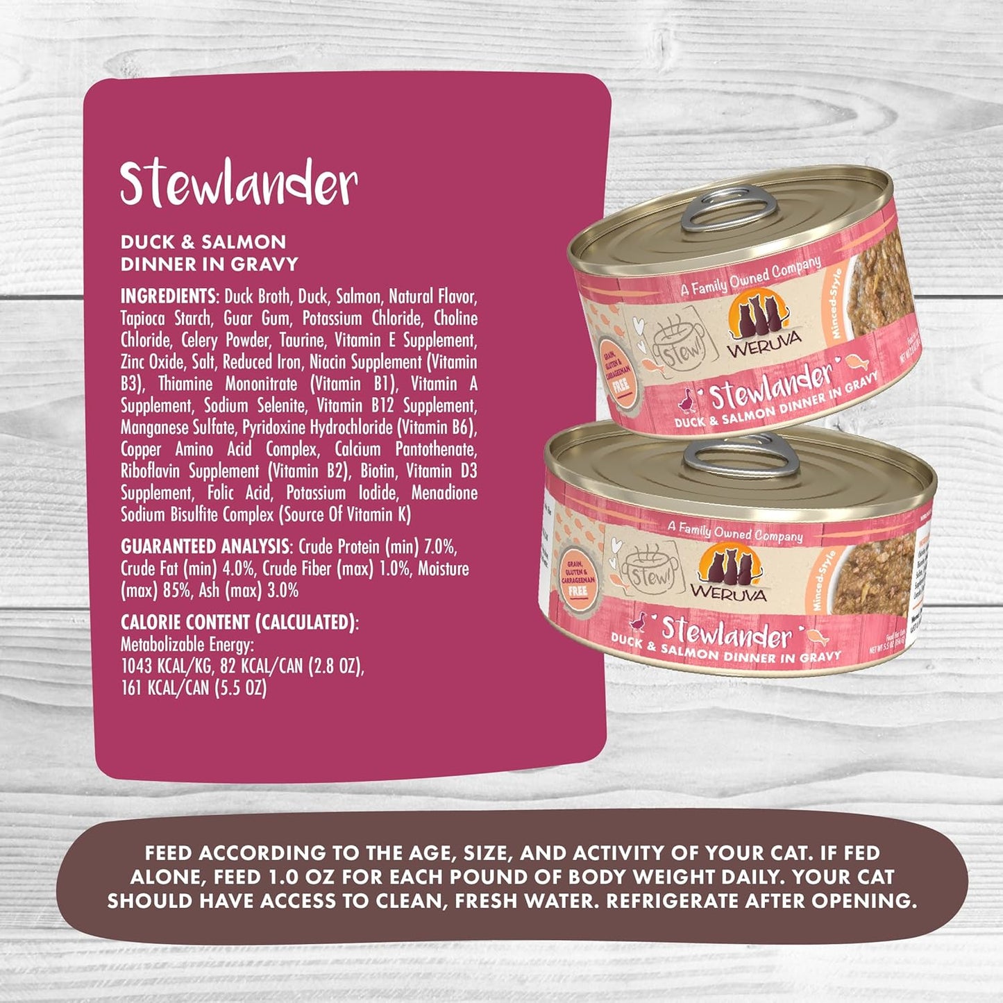 Weruva Classic Cat Stews!, Stewlander with Duck & Salmon in Gravy, 5.5oz Can (Pack of 8)
