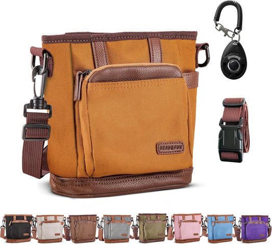 BEAU&FUR Dog Treat Pouch with Clicker for Training - Hands-Free Dog Treat Bag with Magnetic Closure, Built-in Poop Bag Holder Pocket