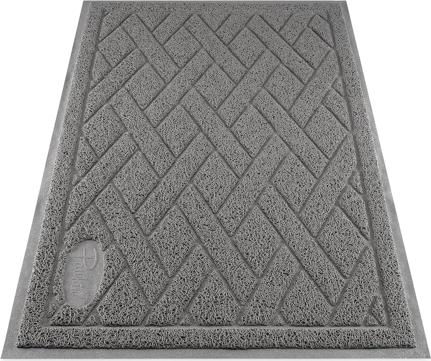 Pawkin Cat Litter Mat, Patented Design with Litter Lock Mesh, Extra Large, Durable, Easy to Clean, Soft, Fits Under Litter Box, Litter Free Floors, Gray